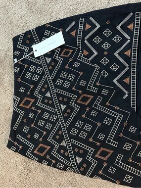 Lush Black Asymmetrical Skirt with Copper & Cream Embroidery